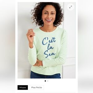 Talbots Green and White Striped Shirt